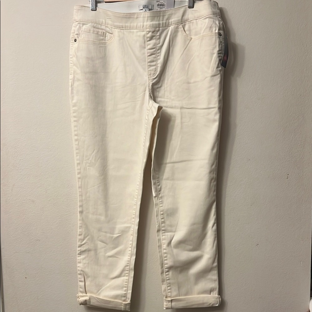 Croft & Barrow Cream Ankle Cropped Jeans elastic waist 331